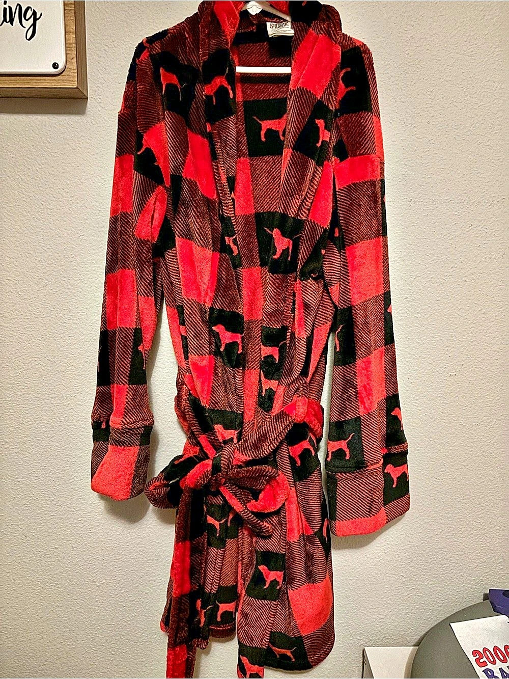 PINK Plaid Belted Robe Red & Black Size XS Like New